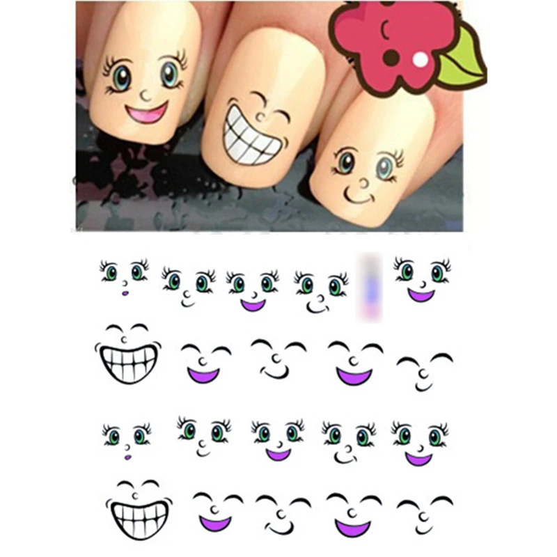 

3D Design DIY Cartoon Smile Colorful Nail Sticker Water Transfer Cartoon DIY Tips Nails Accessoires Beauty Manicure Nail Decals
