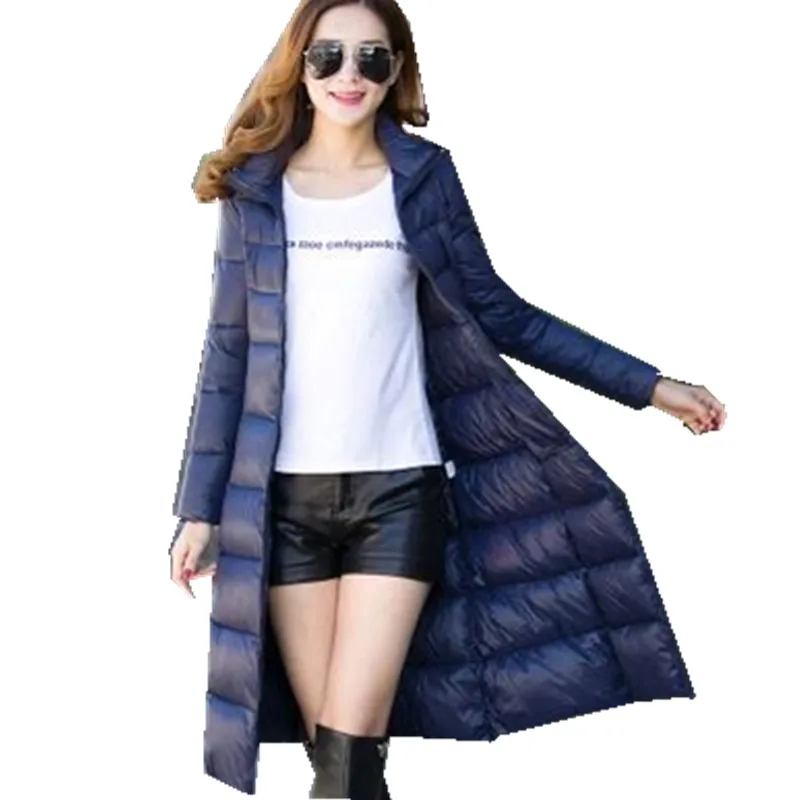 

AISHGWBSJ New winter women long cotton-padded clothes coat female over-the-knee leisure Hooded zipper cotton-padded jacket LP141
