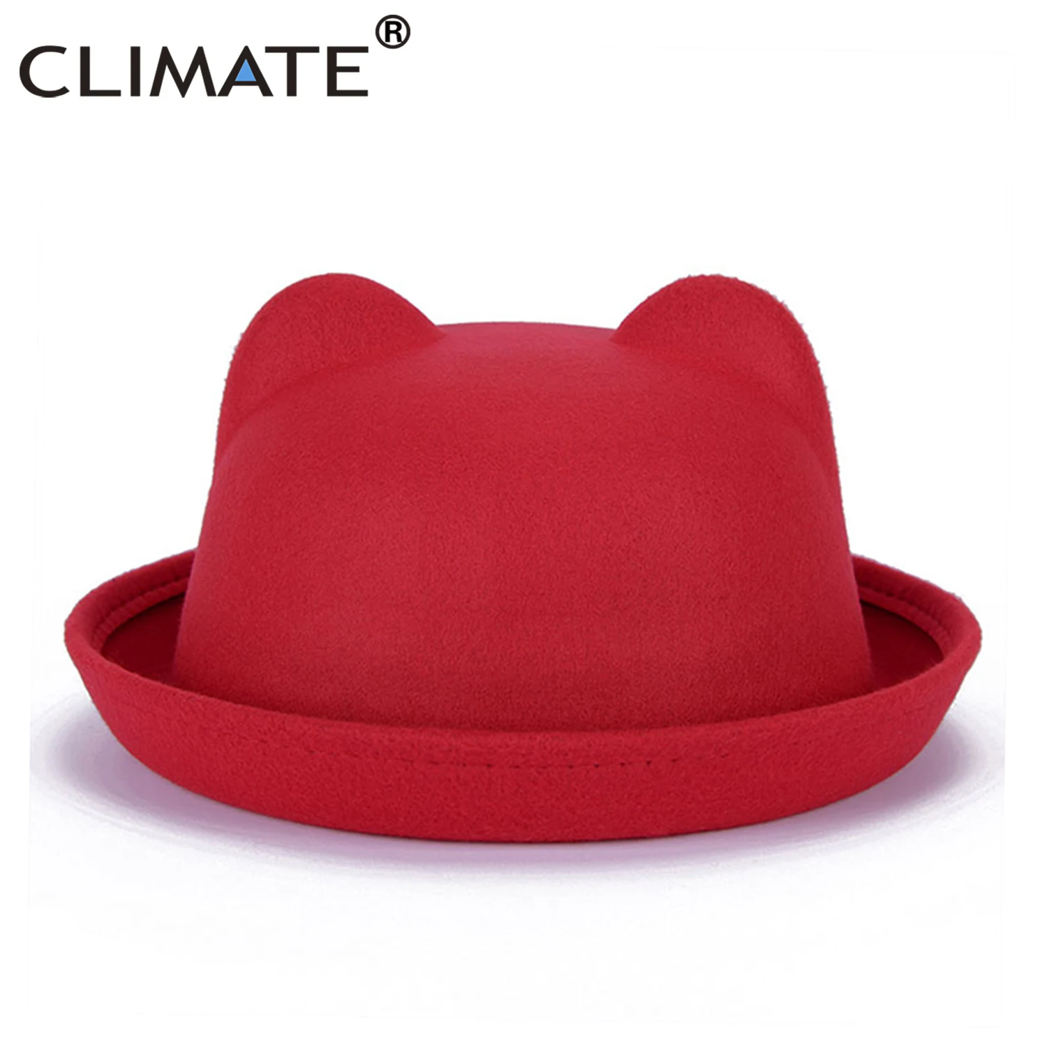 Женская милая Шляпа Fedora для женщин, милое кошачье ушко, Fedoras, Очаровательная модная шерстяная шапка из полиэстера - Цвет: Red