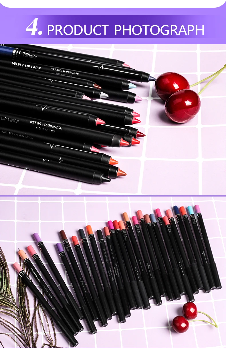 Pudaier макияж губ matte lip liner pencil waterpoof долговечный пикантные красные открытые помада ручка контур губ комплект серый, черный цвет PD013