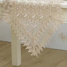 Free Shipping Home Decorative Dining Banquet White Coffee Colour Table Decorative Embroidered Lace Table Runner