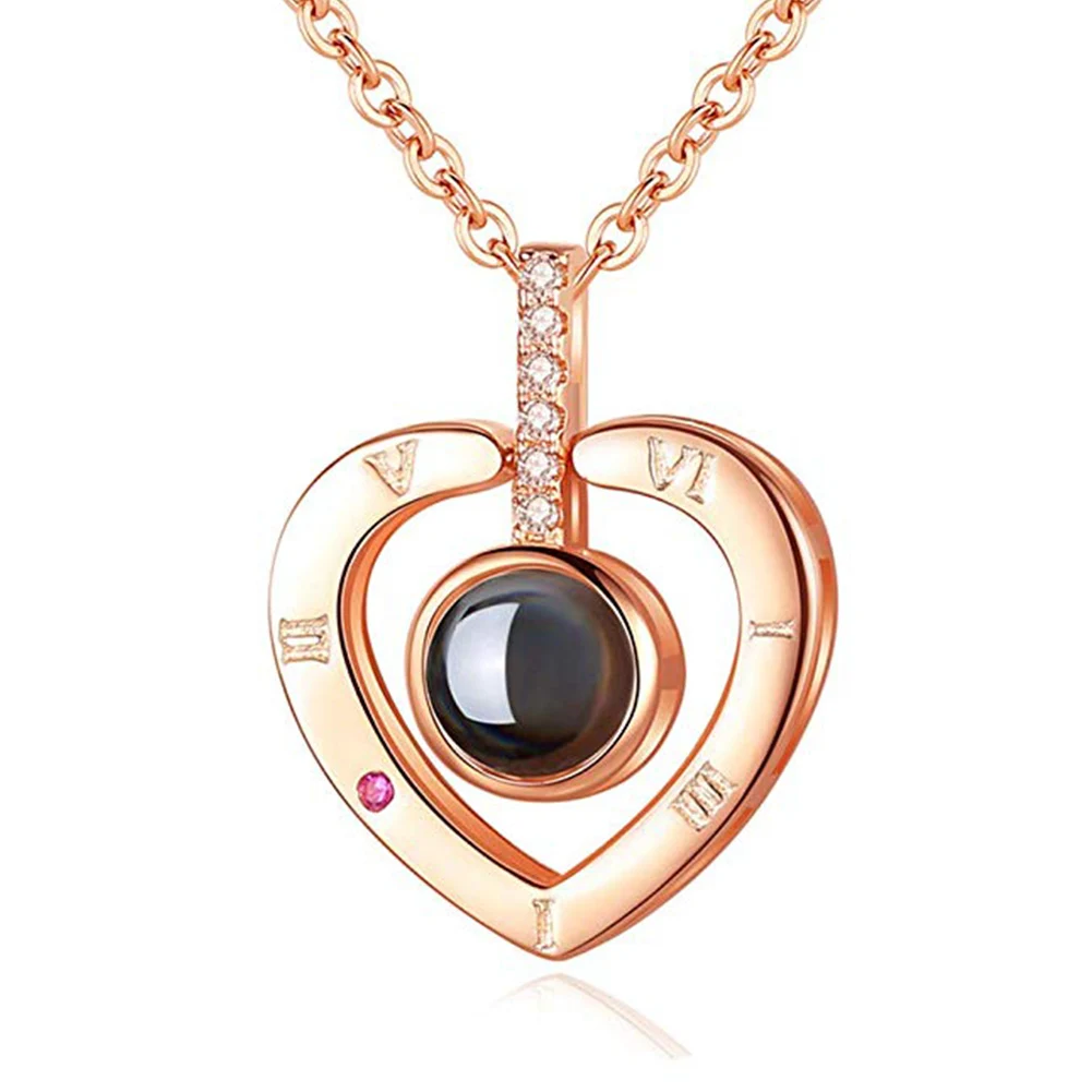 

Anniversary All- Valentine's Day I Love You Projective Zircon Pendant Women Necklace 100 Languages Micro-carving Wedding