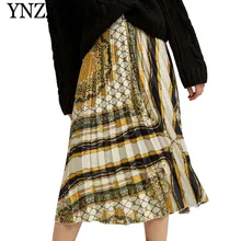 YNZZU Высокая талия печати женские плиссированные юбки летние пляжные повседневные макси юбки женские Весна шикарные свободные длинные юбки женские YB294