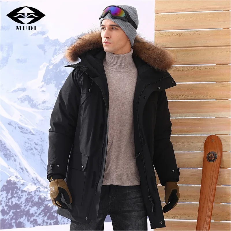 MUDI 90 Goose Down Coats Men Down Winter Jacket Mid Long Down Jacket