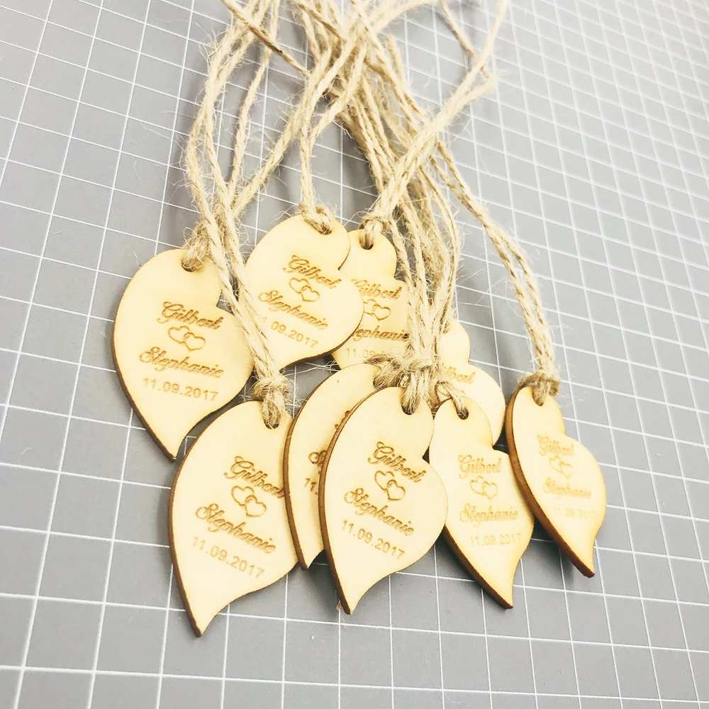 50Pcs Personalised Rustic Wedding Wine Charm Wood Heart Label Party Favors Gift Tag Custom name Wooden Wedding Wish Tree Decor1