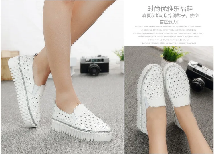 

The new 2016 Women leather hollow out platform shoes soft soles flat shoes