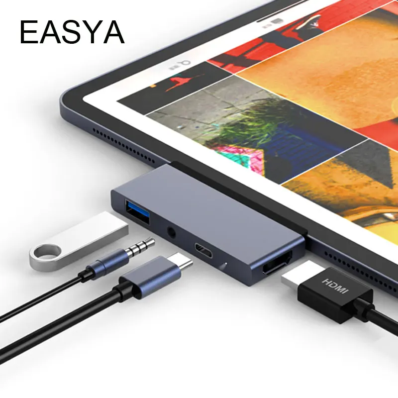 EASYA концентратор USB Type C адаптер с PD зарядка HDMI 4K концентратор 3,0 Jack 3,5 мм разъем для наушников для iPad Pro Macbook Pro/Air USB-C
