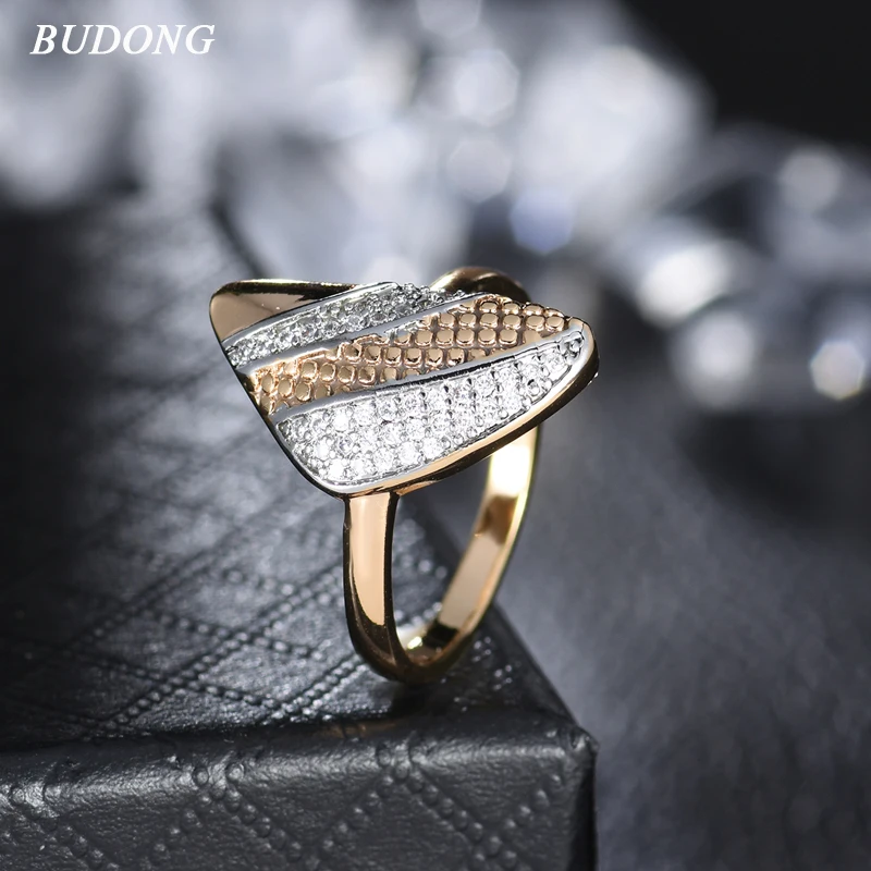 BUDONG Роскошные Для женщин кольца Классический anillos mujer bague сиреневого цвета Стразы золотого цвета со стразами палец кольца, подарок на Рождество XUR634