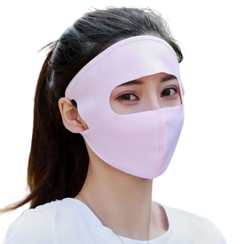 

Unisex Summer Ice Silk Thin Sunscreen Full Face Mask UV Protection Breathable Cycling Solid Color Washable Earloop Respirator
