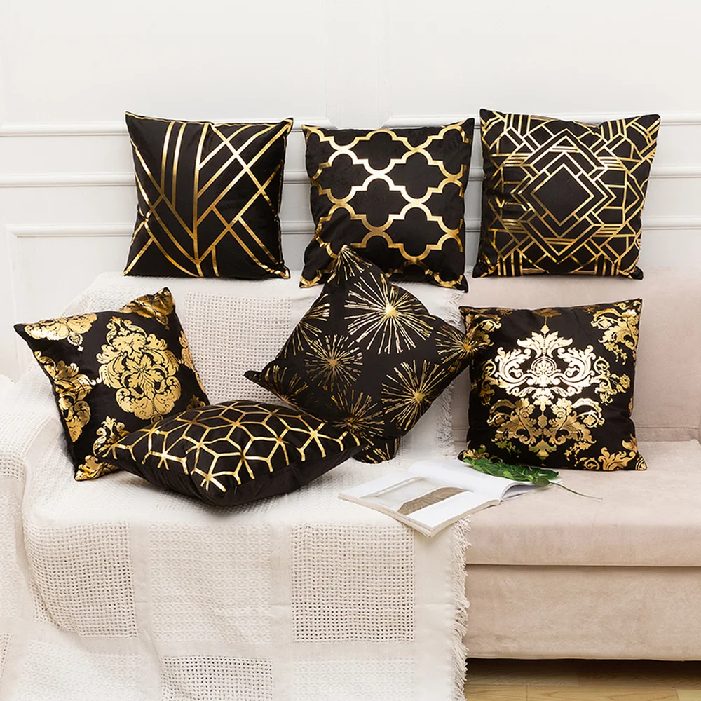 Европейский стиль, бронзированный вельветовый чехол для подушки, Золотой фольгированный набивной чехол для подушки с геометрическим рисунком, чехол для подушки, украшение дома, 18 дюймов