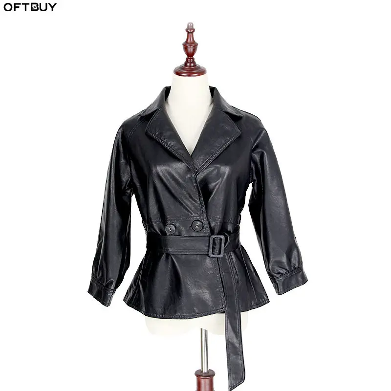 OFTBUY 2018 spring faux pu leather jacket women