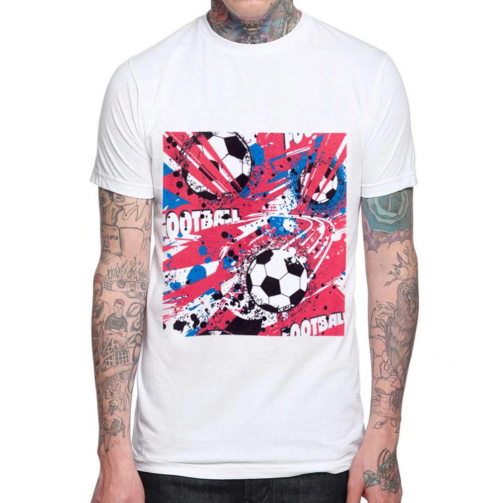 

New Arrival Football Art Design T Shirt Men Short Sleeve Cotton White Clothing 3D Printing T-shirt For Man/Mens Tee Shirts 2019