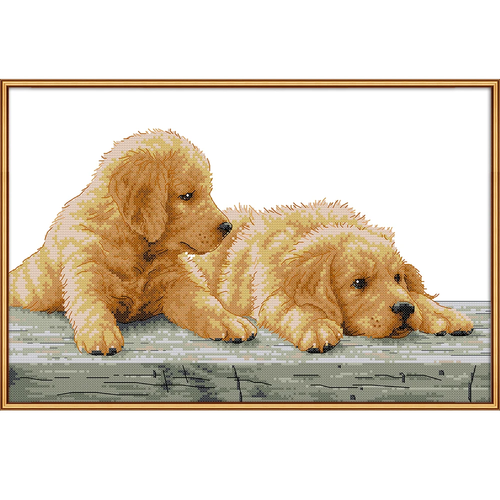 NKF Two Brothers Stamped Dog Cross Stitch Patterns 11CT14CT DIY Kits Chinese Needlework Embroidery Sets for Home Decor | Дом и сад