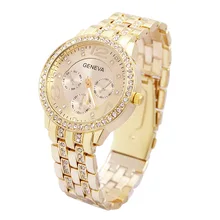 Top Genève Marque de mode en acier plein montre femmes hommes Beauté Cristal robe quartz montre-bracelet Relogios Feminino ge001