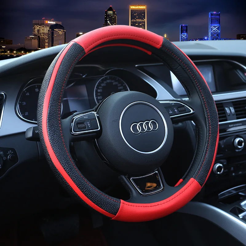 Two Tone Car Steering Wheel Cover Sport Leather Steering Covers Four