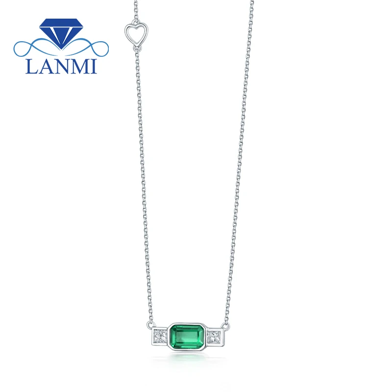 LANMI 환상적인 18Kt 화이트 골드 천연 에메랄드 Shinning 다이아몬드 웨딩 펜던트 목걸이 여성을위한 생일 파인 쥬얼리 선물