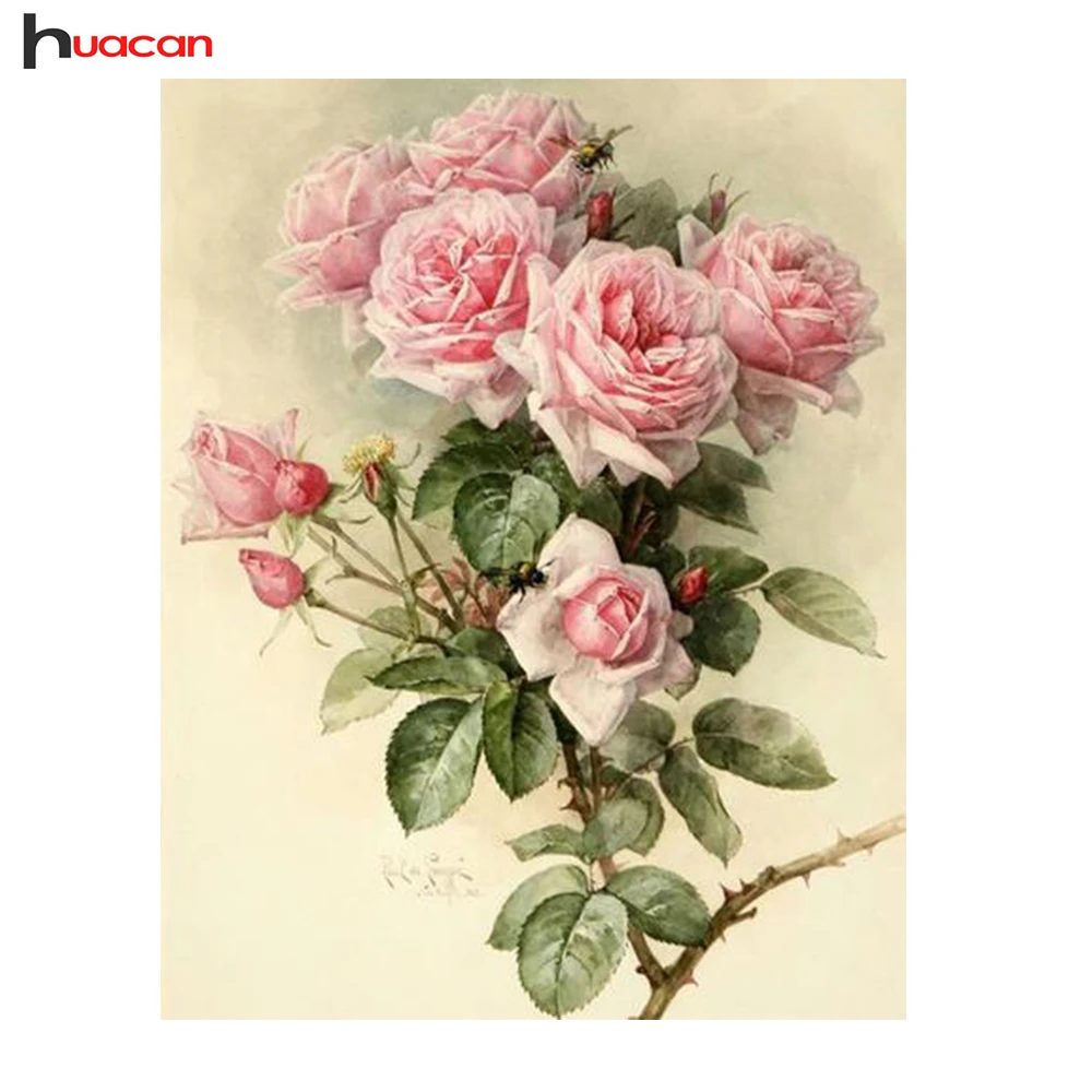 HUACAN, полная Алмазная вышивка, розовая роза, настенная живопись, сделай сам, стразы из смолы, Алмазная мозаика, вышивка крестиком, подарок ручной работы