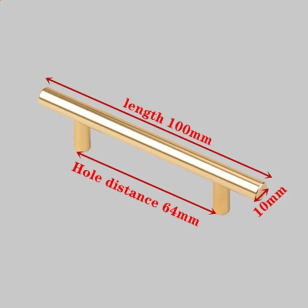 Золотые кухонные дверные Т-образные прямые ручки, ручки для шкафа, диаметр 10 мм, ручки из нержавеющей стали, Мебельная ручка