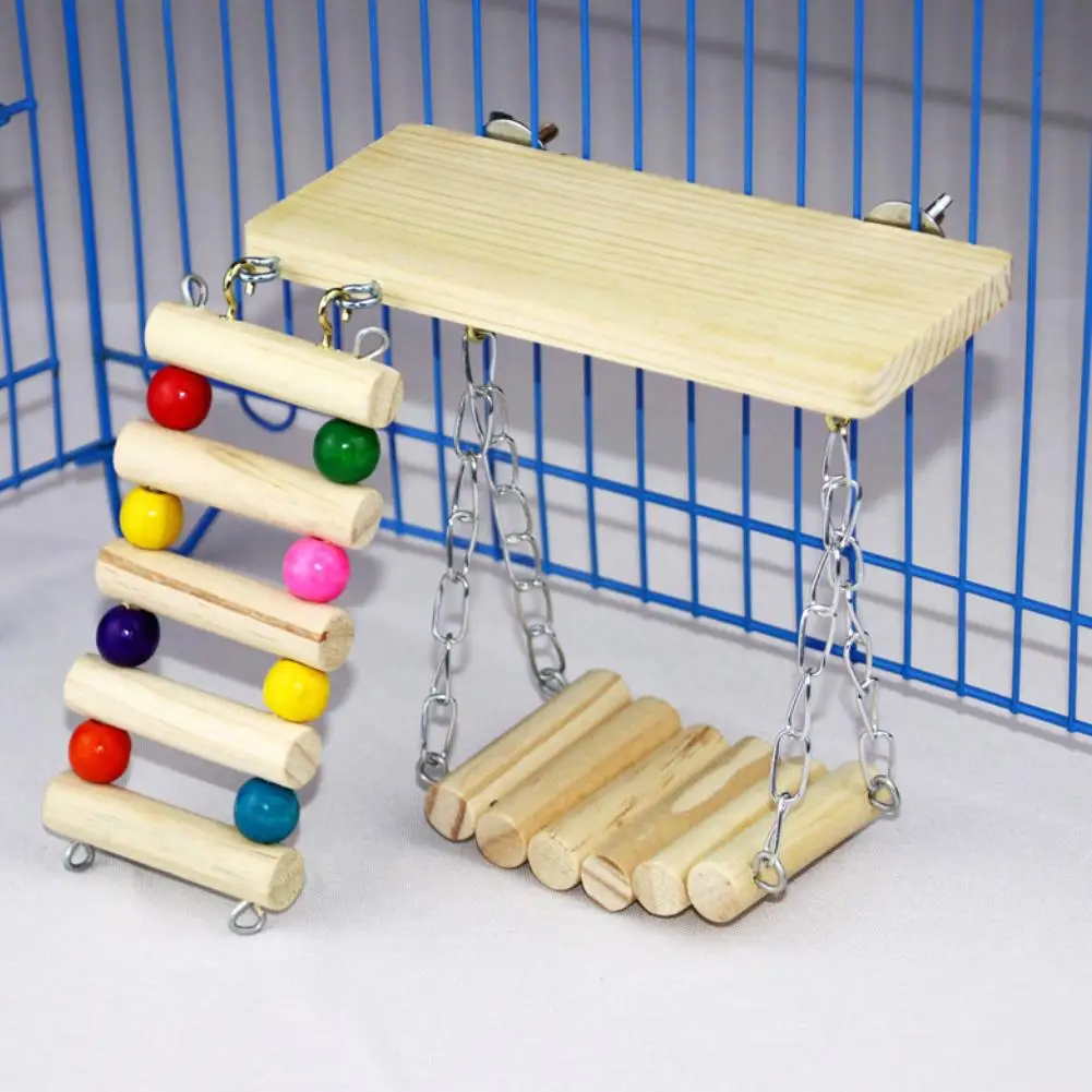 

40# 3Pcs/Set Wooden Springboard Ladder Swing Stand Toy Parrots Birds Cage Accessory Good Tool For The Parrot