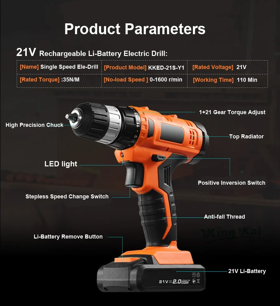 Cordless Lithium Battery Electric Drill-14-21V