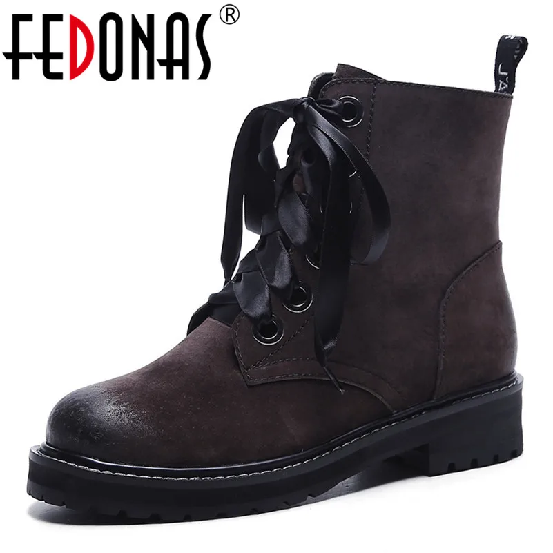 

FEDONAS Brand Ankle Boots Genuine Leather Autumn Winter Short Ladies Shoes Woman Thick Heels Motorcycle Boots Zipper Casual Shoe