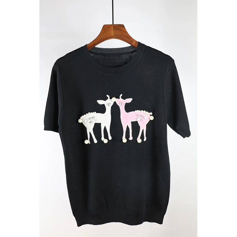2018 verano fino punto superior Camisetas Tees manga corta Camiseta de las mujeres o-cuello rebordear marca de lujo diseñador Tops camiseta feminina 2018 verano fino punto superior Camisetas Tees manga corta Camiseta de las mujeres o-cuello rebordear marca de lujo diseñador Tops camiseta feminina