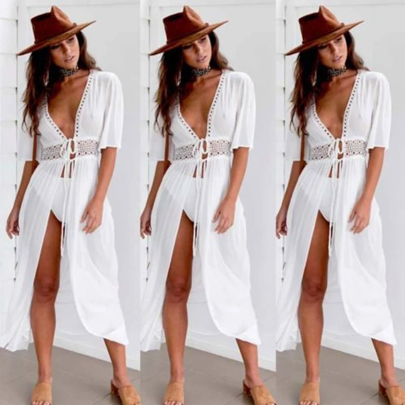 

Womens Bikini Summer Beach Party Maxi Dress Cardigan Lace Cover Up