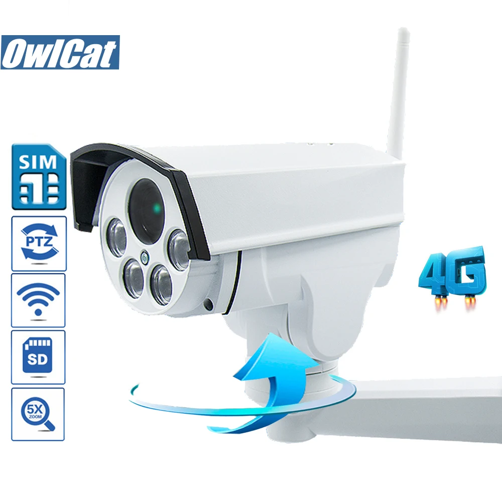 OwlCat HD 2MP 5MP наружная пуля wifi 3g 4G sim-карта PTZ ip-камера 5X 10X зум панорамирование наклон Автофокус точка доступа MiFi Motion Audio