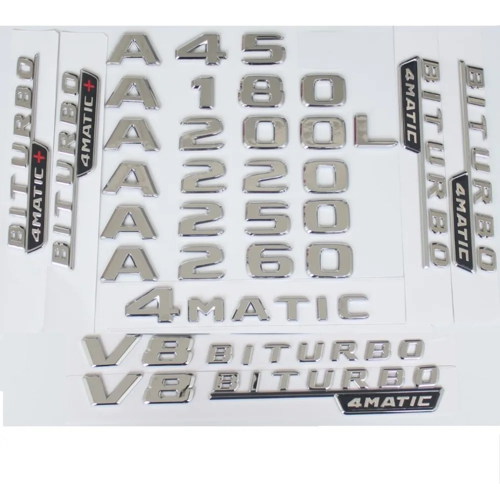 

New Chrome ABS Rear Trunk Letters Badge Badges Emblem Emblems Sticker for Mercedes Benz A Class A45 AMG