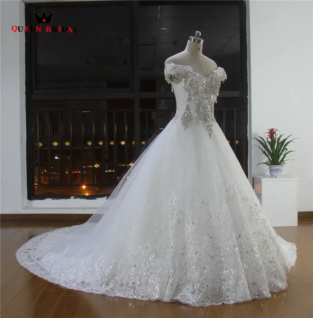 С открытыми плечами тяжелое бисерное свадебное платье robe de mariee на заказ кружевные бисерные Свадебные платья с кристаллами WA50