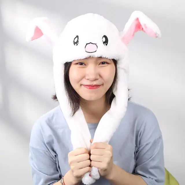 Lovely Baby Cartoon Plush Moving Ears Rabbit Hats Toys Kids Funny Adults Pinching Soft Ear Animals Shape Hat Children Gifts 5