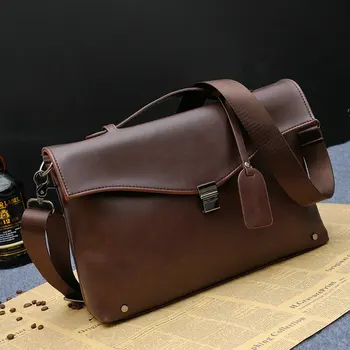 

Luxury Crazy Horse Leather Men's Briefcase Handmade Shoulder Bags Handbag Crossbody Vintage Messenger Bags