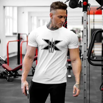 

2019 Summer Men Tee Shirts Cotton Short Sleeve Shirts Men T Shirt Gym Sport Running Training Muscle Fitness Tops Tees