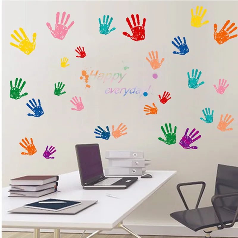 Creative Cute Colorful Handprint Wall Stickers for Kids Room Baby