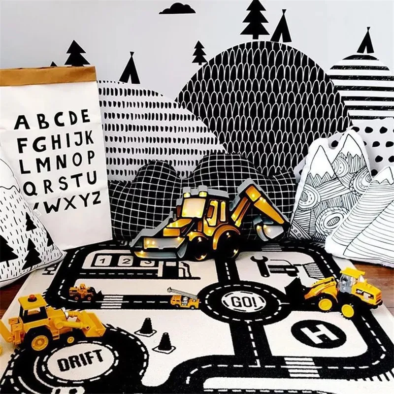 

Nordic Baby Play Mats Carpet Kid Room Rural Road map Soft Cotton Crawling Mat Round/Rectangle Floor Rug Playmat for Baby Gym Rug