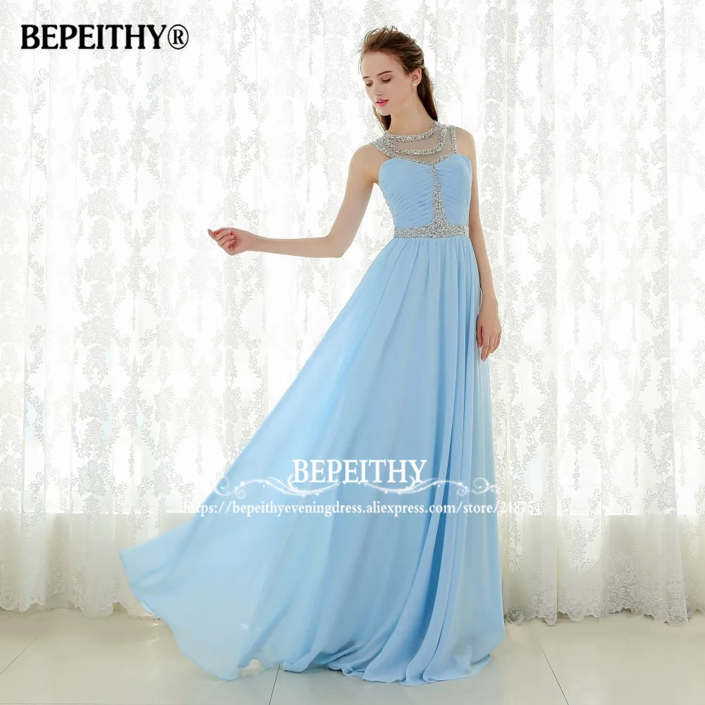 Robe De Soiree синее шифоновое сексуальное прозрачное винтажное длинное платье для выпускного вечера вечерние платья Vestido Longo бисерные вечерние платья