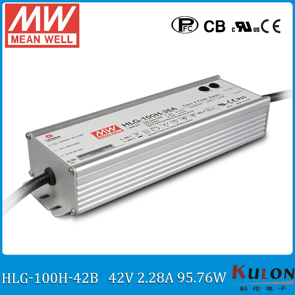 

Original MEAN WELL HLG-100H-42B 100W 2.28A 42V dimming LED driver IP67 waterproof Power Supply with PFC function