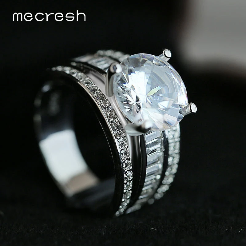 Mecresh, прозрачный топ, кубический цирконий, женские кольца, обручальные кольца, роскошный серебряный цвет, свадебные кольца, женские обручальные ювелирные изделия JZ098