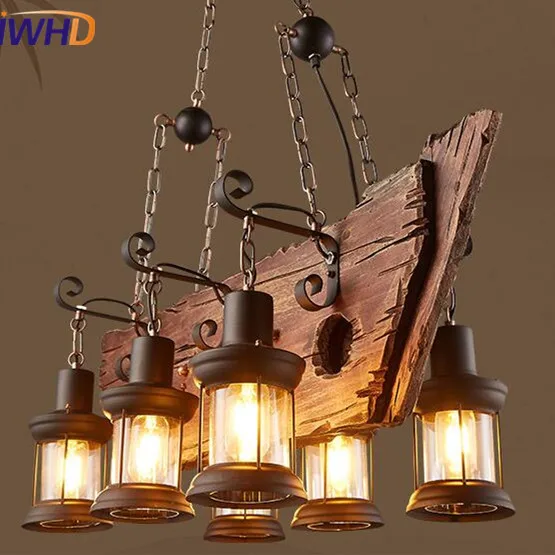 

IWHD American Loft Vintage Industrial LED Pendant Lights Retro Droplight RH Wooden Ship Pendant Lamp Fixtures Home Lighting