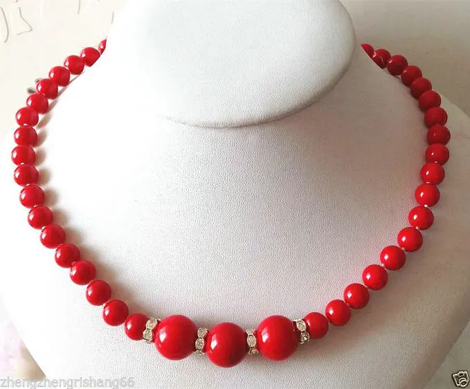 

FREE SHIPPING>>>@@ Noble 8mm 12mm red sea shells pearl necklace 18''AAA style Fine Noble real Natural S