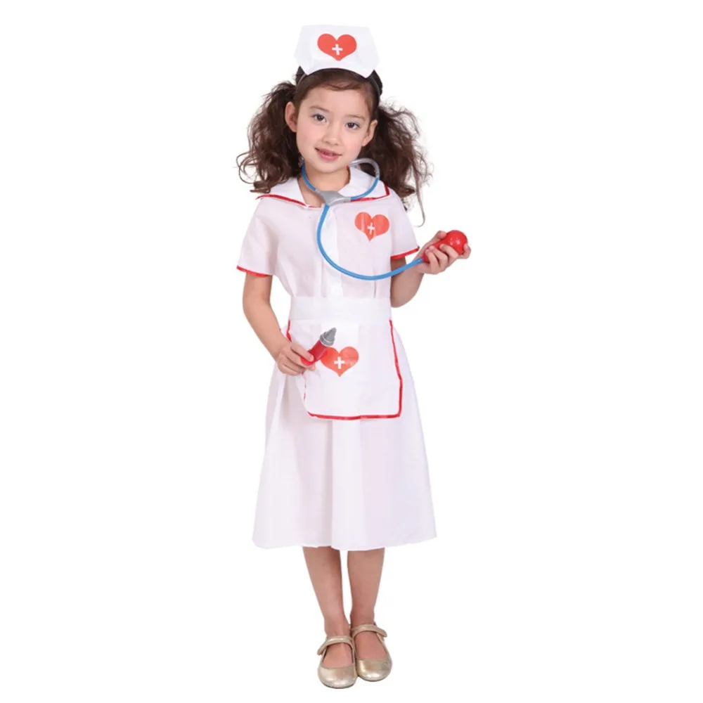 Дети Обувь для девочек костюм на Хэллоуин Симпатичные Красного Креста Медсестра платье матч медсестра Комплект Игрушка медсестры