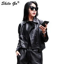 Шило GO кожаная куртка Женская Весенняя мода Овчина натуральная кожа пальто воротник с лацканами двубортный Повседневная Свободная куртка