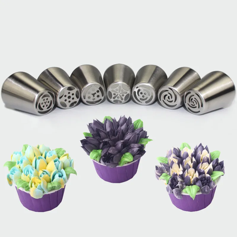 

7pcs/lot Stainless Steel Russian Tulip Icing Piping Nozzle Cake Decoration Cream Tips DIY Cake Bakeware Tool Rose Flower LB 373