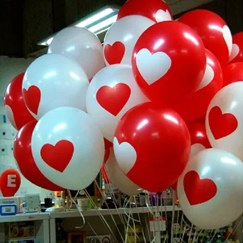

BTRUDI 50piece/lot 12inch Heart-shaped printed white and red balloon Birthday party decorations kids helium balloon wedding