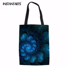 INSTANTARTS 3D Цветочный принт многоразовые сумки сложенную Повседневное холст Бакалея сумка прочная сумка для хранения женский пляж ткань чехол
