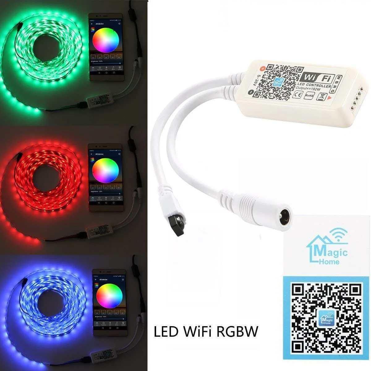 

WIFI Smart RGBW LED Strip Controller + Infrared Remote Control(IR) 24 Keys Wireless for Multicolor Strip Lights Compatible Wifi