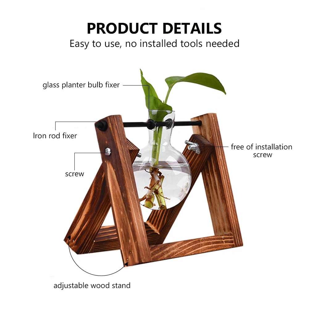 Стеклянная ваза плантатор Террариум стенд декоративный металлический сад свадебный стоящий цветочный горшок дисплей с деревянной подставкой водная плантатор