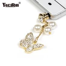 YOKIRIN жемчуг подвеска в виде бабочки, заглушка от пыли для iPhone 6 6 S плюс для samsung S6 для Xiaomi LG и все 3,5 мм наушники-затычки