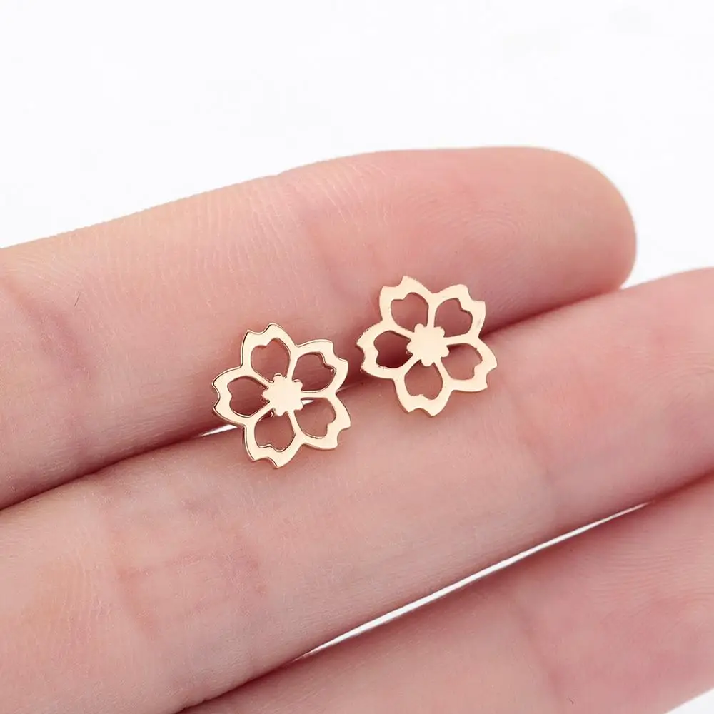 

Chandler Tiny Small Stainless Steel Hollow Out Cherry Flower Earrings For Women Minimalist Small Flora Rose Gold Color Bronics