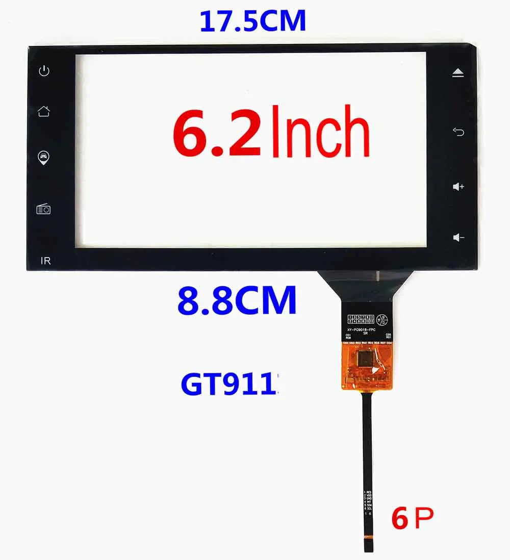 6,2 дюймов I2C Интерфейс емкостный сенсорный экран Экран для навигации автомобиля corolla 175*88 мм GT911 XY-PG9016-FPC